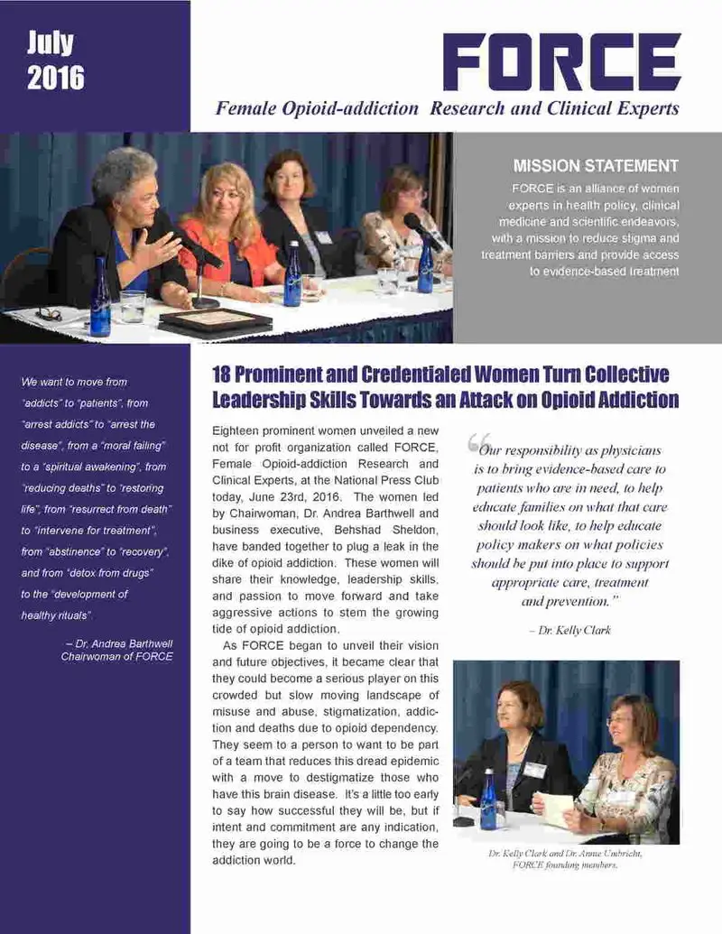 Front page of the FORCE Newsletter, July 2016